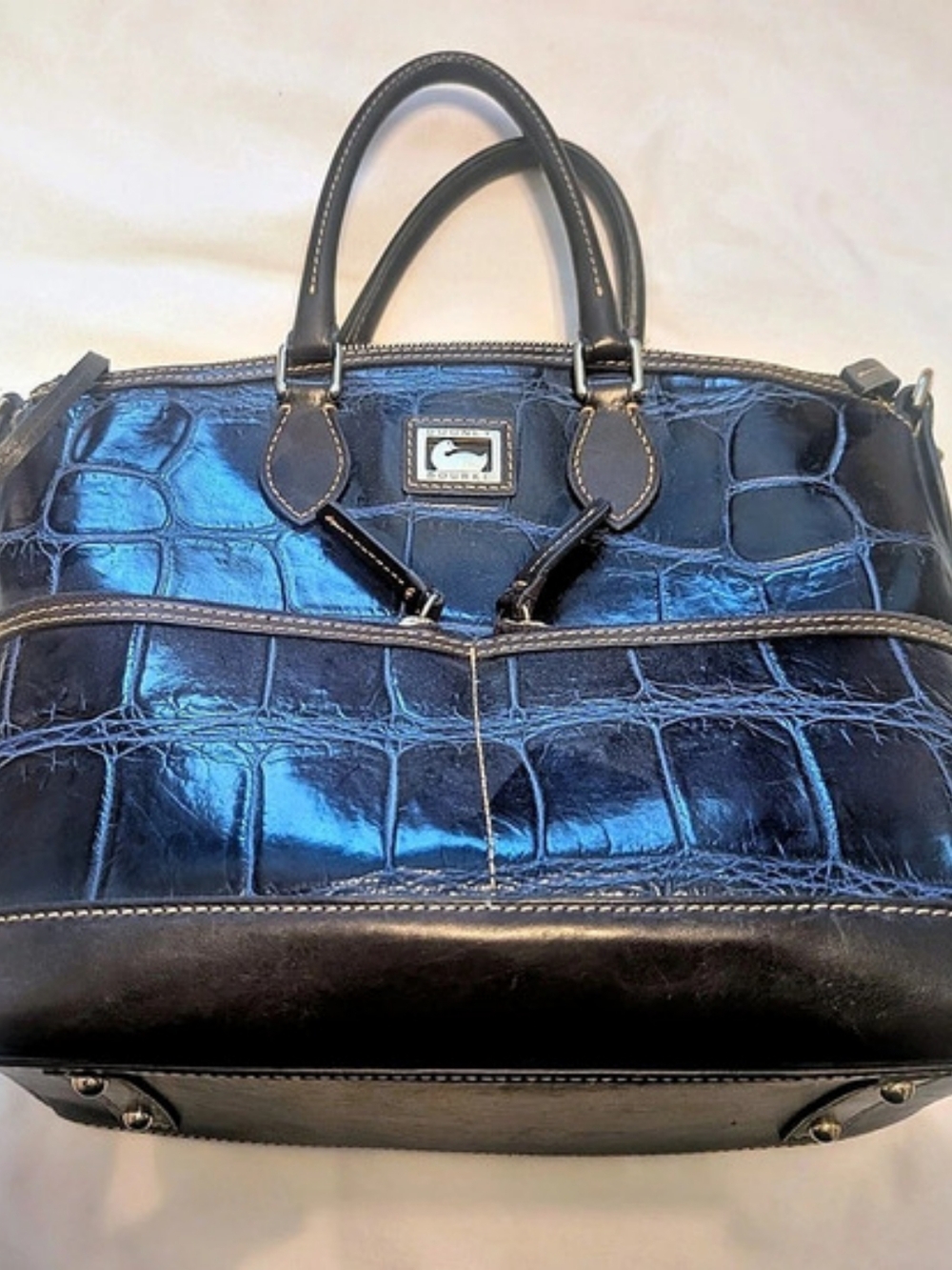 Dooney & Bourke Crocodile-Embossed Satchel in Blue & Brown